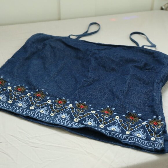 Tommy Hilfiger Women’s Denim Cami Tank Top Embroidered Floral Y2K Size 6 - Picture 1 of 5